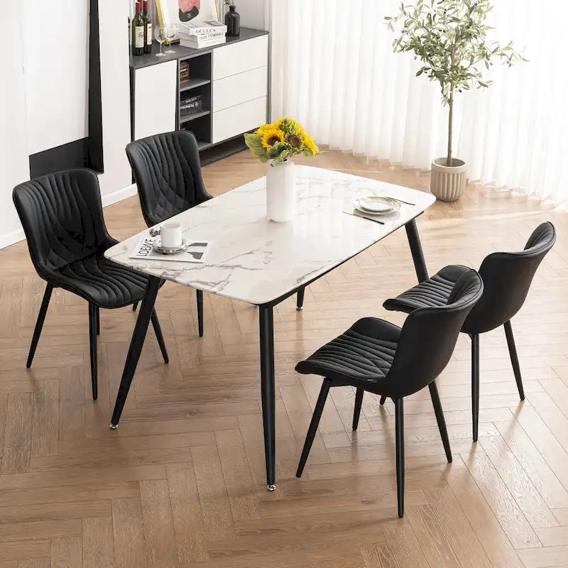 Chaises de salle à manger sans accoudoirs rembourrées en cuir modernes - Lot de 2