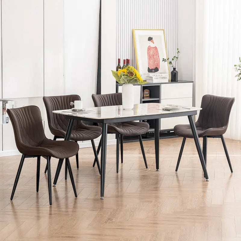 Chaises de salle à manger sans accoudoirs rembourrées en cuir modernes - Lot de 2