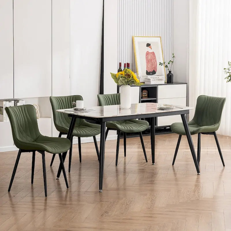 Chaises de salle à manger sans accoudoirs rembourrées en cuir modernes - Lot de 2