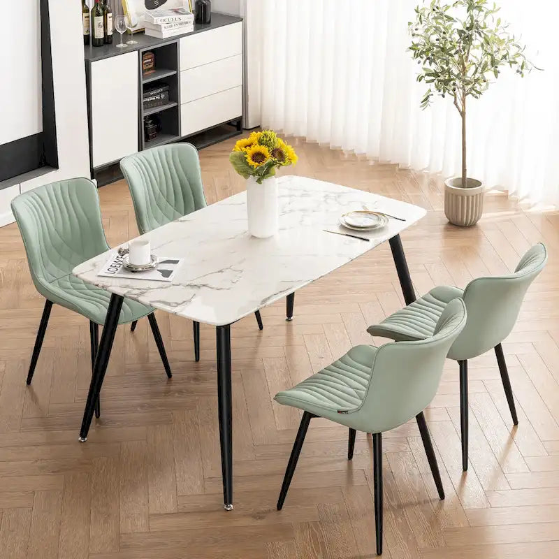 Chaises de salle à manger sans accoudoirs rembourrées en cuir modernes - Lot de 2