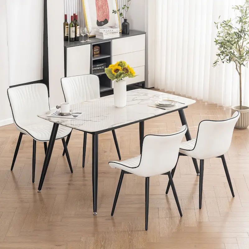 Chaises de salle à manger sans accoudoirs rembourrées en cuir modernes - Lot de 2