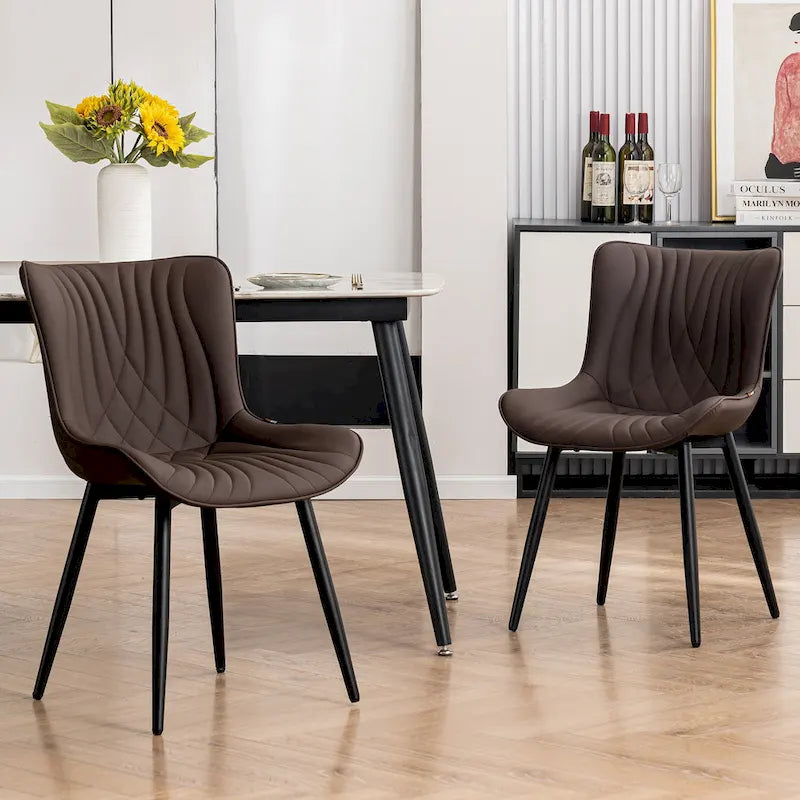 Chaises de salle à manger sans accoudoirs rembourrées en cuir modernes - Lot de 2