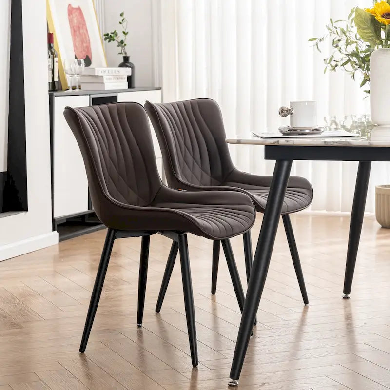 Chaises de salle à manger sans accoudoirs rembourrées en cuir modernes - Lot de 2