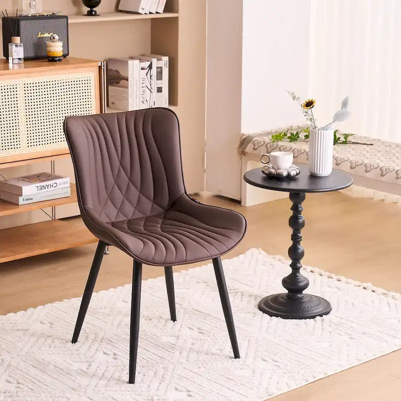 Chaises de salle à manger sans accoudoirs rembourrées en cuir modernes - Lot de 2