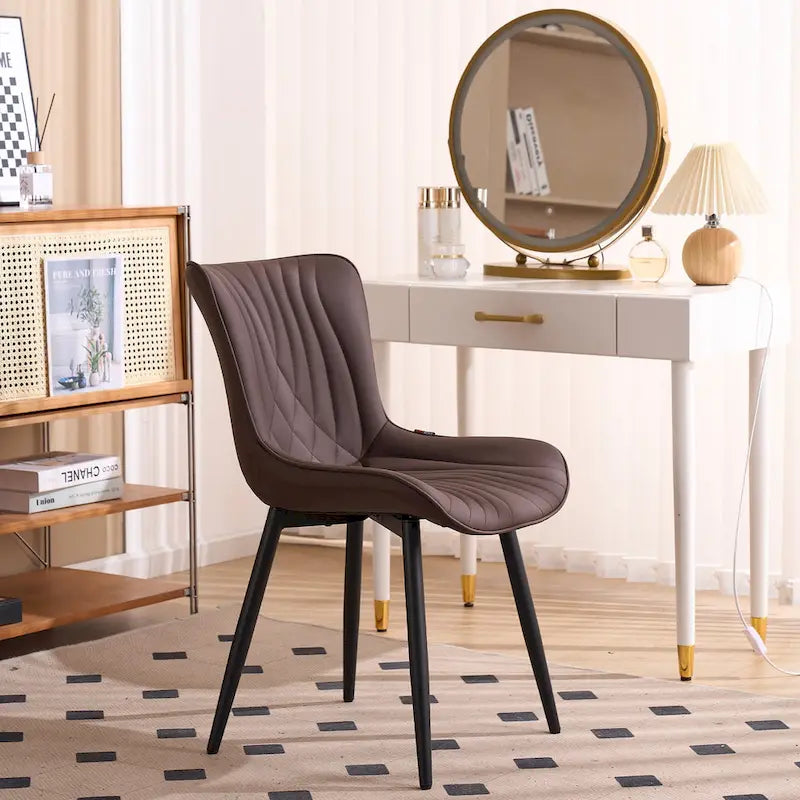 Chaises de salle à manger sans accoudoirs rembourrées en cuir modernes - Lot de 2