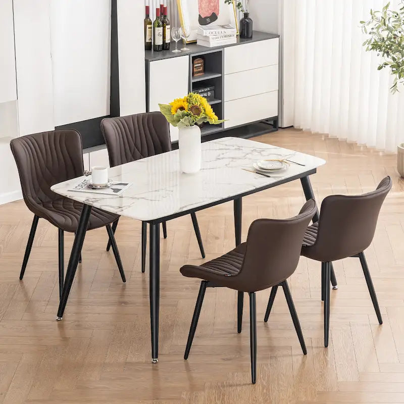 Chaises de salle à manger sans accoudoirs rembourrées en cuir modernes - Lot de 2