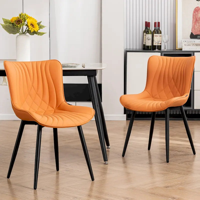 Chaises de salle à manger sans accoudoirs rembourrées en cuir modernes - Lot de 2