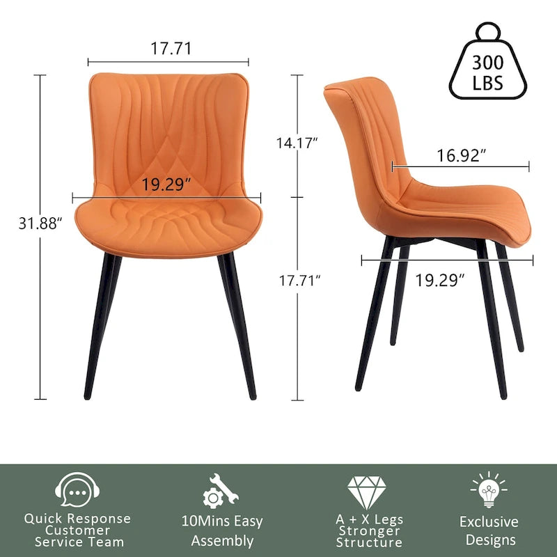 Chaises de salle à manger sans accoudoirs rembourrées en cuir modernes - Lot de 2