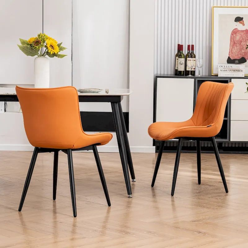 Chaises de salle à manger sans accoudoirs rembourrées en cuir modernes - Lot de 2