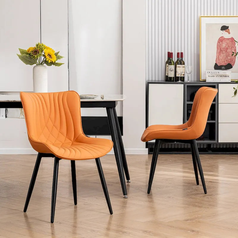 Chaises de salle à manger sans accoudoirs rembourrées en cuir modernes - Lot de 2