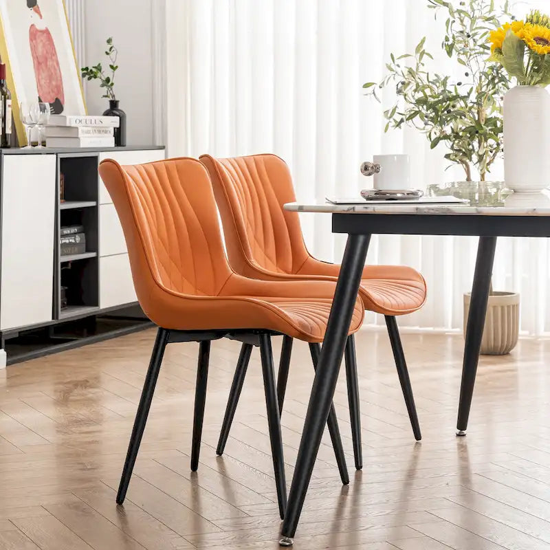 Chaises de salle à manger sans accoudoirs rembourrées en cuir modernes - Lot de 2