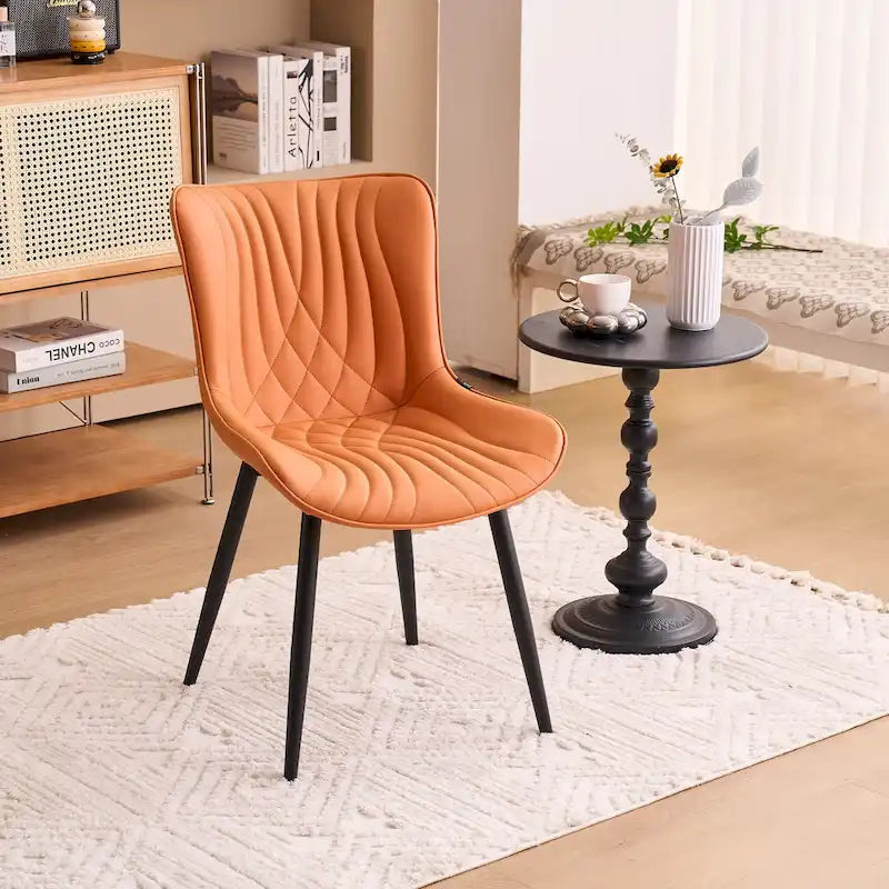 Chaises de salle à manger sans accoudoirs rembourrées en cuir modernes - Lot de 2