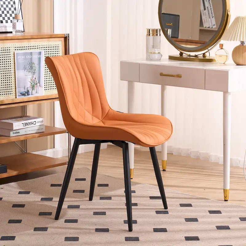 Chaises de salle à manger sans accoudoirs rembourrées en cuir modernes - Lot de 2