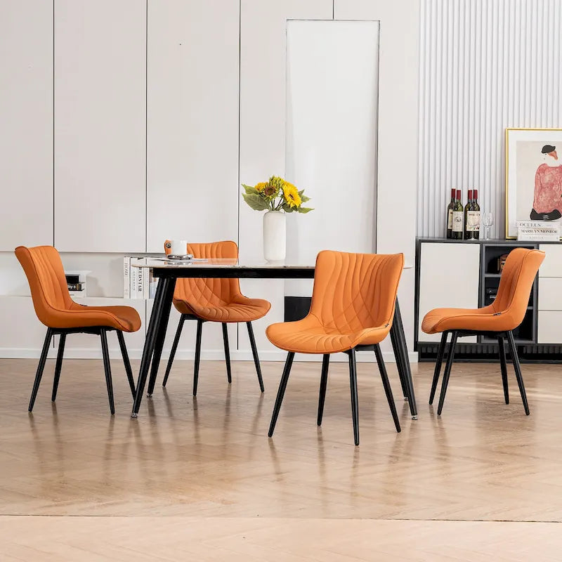 Chaises de salle à manger sans accoudoirs rembourrées en cuir modernes - Lot de 2