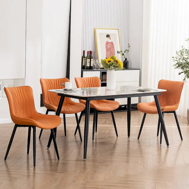 Chaises de salle à manger sans accoudoirs rembourrées en cuir modernes - Lot de 2