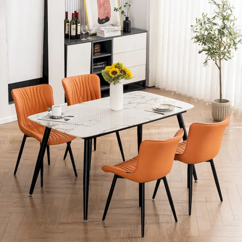Chaises de salle à manger sans accoudoirs rembourrées en cuir modernes - Lot de 2