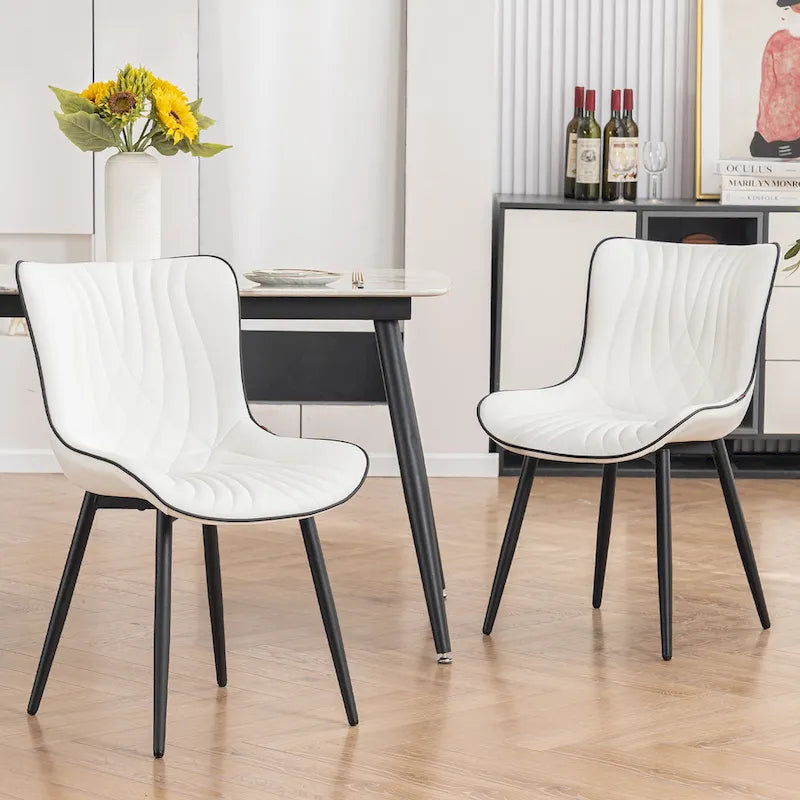 Chaises de salle à manger sans accoudoirs rembourrées en cuir modernes - Lot de 2