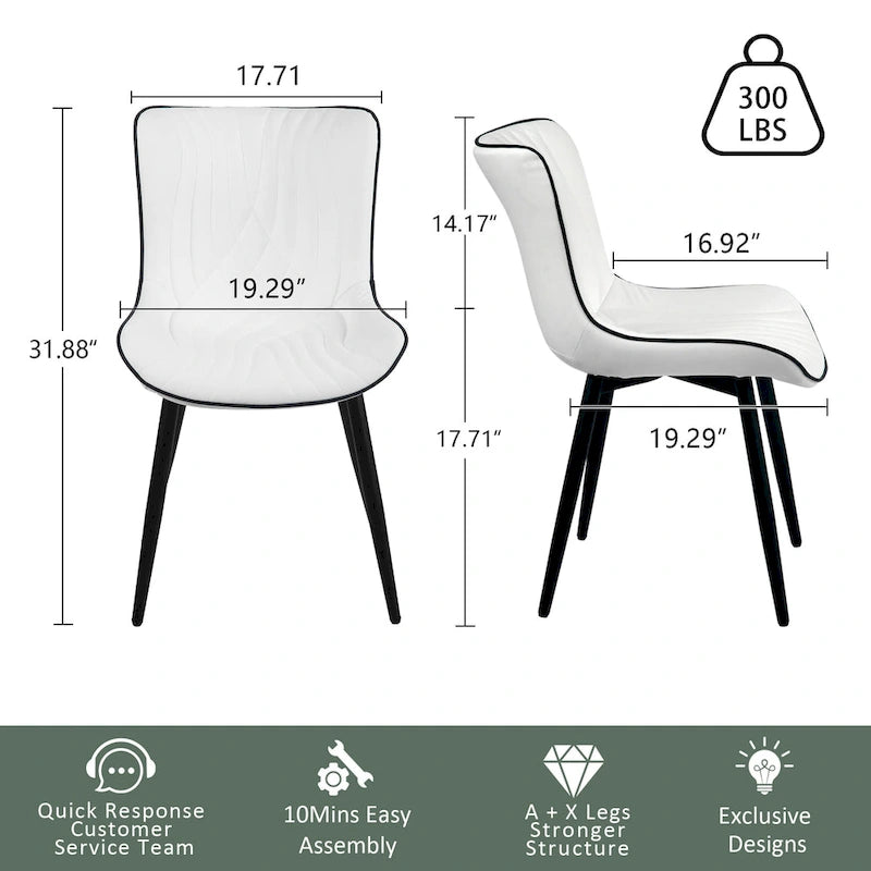 Chaises de salle à manger sans accoudoirs rembourrées en cuir modernes - Lot de 2