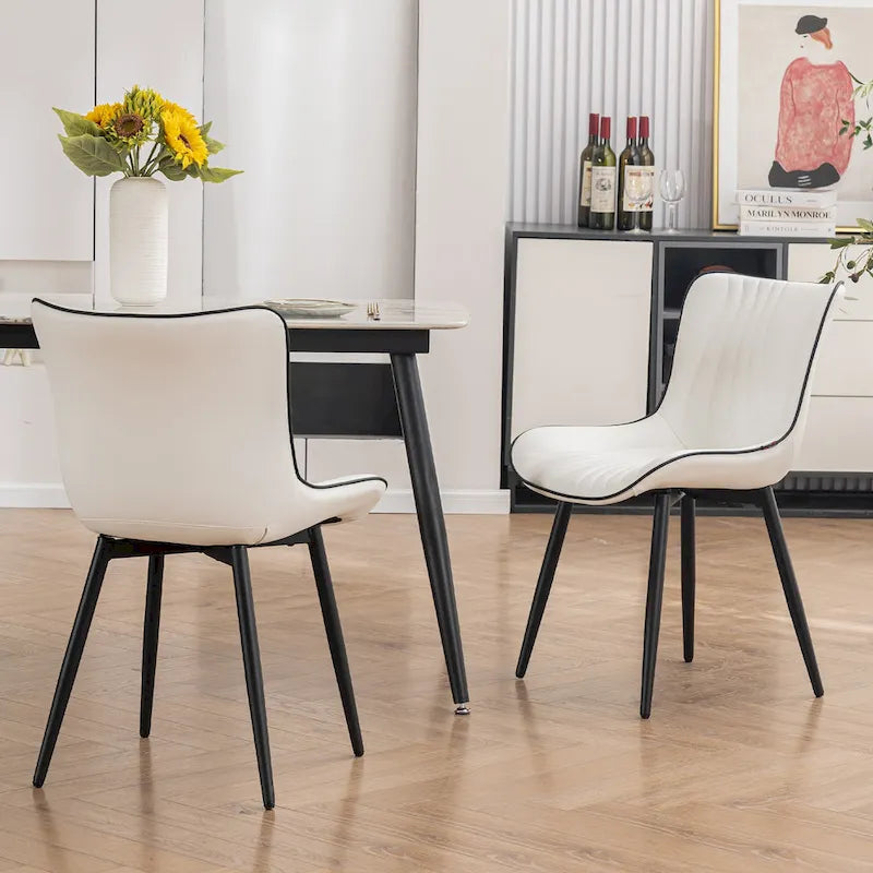 Chaises de salle à manger sans accoudoirs rembourrées en cuir modernes - Lot de 2