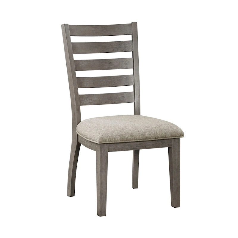 Chaises de salle à manger latérales de 23 pouces, dossier à barreaux, gris, siège rembourré beige