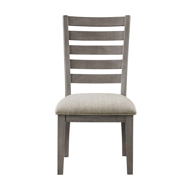 Chaises de salle à manger latérales de 23 pouces, dossier à barreaux, gris, siège rembourré beige