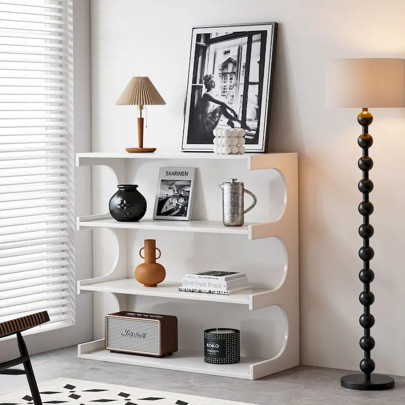 Étagère à livres et table basse multifonctionnelles à 4 niveaux blanches, étagère à livres créative, étagères de rangement minimalistes